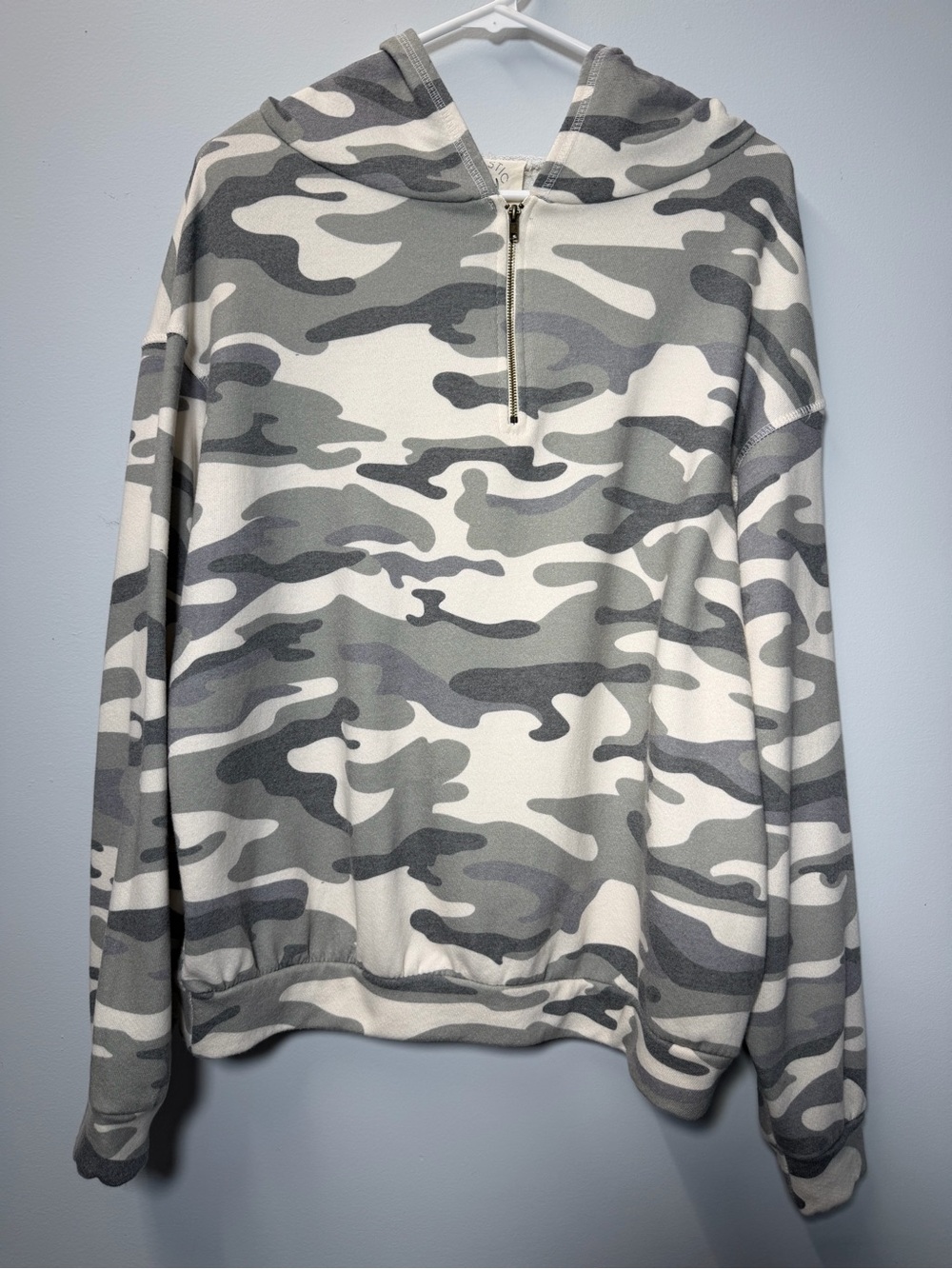 Fantastic Fawn Green Gray & White Camo Quarter Zip With Hood